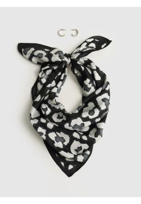 Set Pañuelo Y Aros Pañuelo Estampado Argollas Doble Plateado