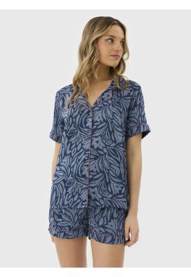 Pijama Camisero Hojas Satinado