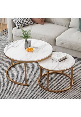 Imagen 2 del producto Juego Mesa De Centro Redonda Diseño Mármol ChicHome Blanco