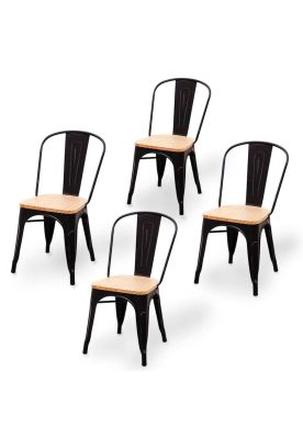 Set 4 Sillas Tolix Metal Con Asiento de Madera