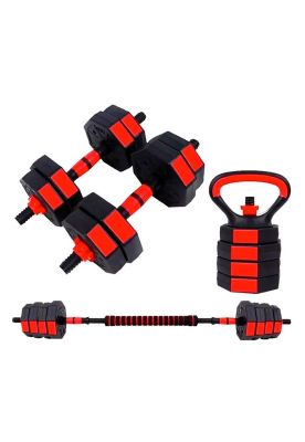 Mancuernas Ajustables Set 10kg 3 En 1 + Barra + Kettlebell
