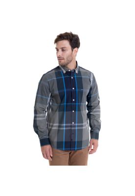 Camisa Hombre Escocesa Regular Fit Gris Algodon