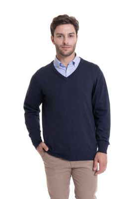 Sweater Cuello V Melange Azul