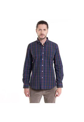 Imagen 1 del producto Camisa Trevira Fantasía Azul Cuadros Hombre Manga Larga