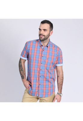 Camisa Cuadros Multicolor Celeste