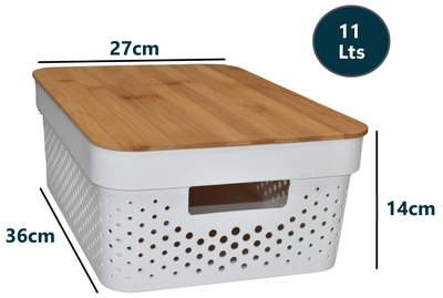 Imagen 2 del producto Pack 6 Cajas Organizadoras Tapa Bambu Canastos Multiuso 11 Litros