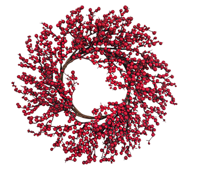 Corona De Navidad De Bayas Rojas 40cm Decoración Navideña Rojo