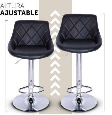 Imagen 2 del producto Taburete Negro Silla Bar Cuero Sintentico Altura Regulable Negro Cromado