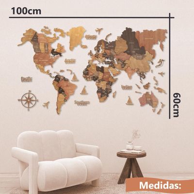Imagen 2 del producto Mapa Del Mundo De Madera 100x60cm Mapa De Pared Para Viaje