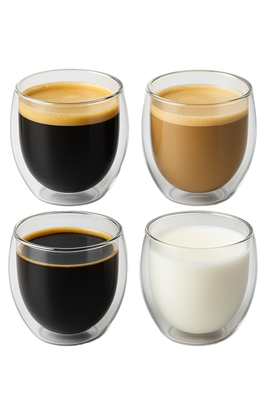 Imagen 1 del producto SET 4 Tazas Espresso Doble Pared 150ml Frio Caliente Sin Asa TAZA MUG TRANSPARENTE