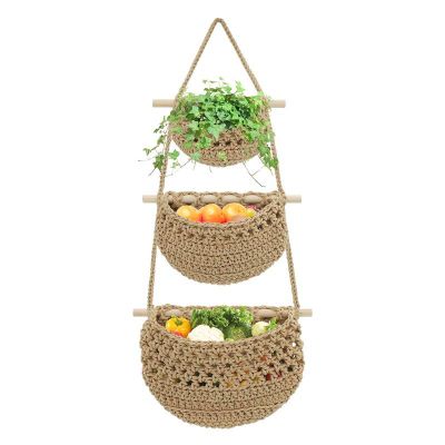 Organizador De Frutas y verduras de 3 Cestas Colgantes Tejido A Mano WakesHome