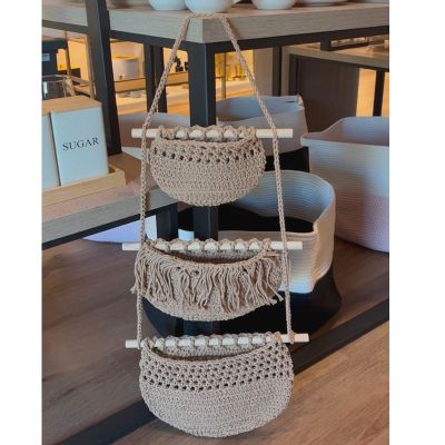 Imagen 2 del producto Organizador De Frutas y verduras de 3 Cestas Colgantes Tejido A Mano WakesHome