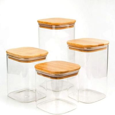 Imagen 2 del producto Set 4 Tarros De Almacenamiento Recipientes De Vidrio Tapa de Bambú