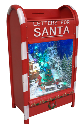 Imagen 1 del producto Adorno De Buzón Musical De Papá Noel Con Luz Y Nieve Cayendo Rojo