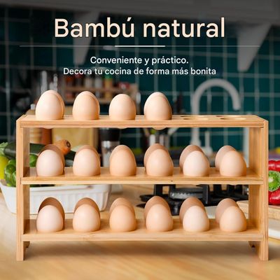 Imagen 2 del producto Organizador De Huevos De Bambú 36und Huevera Portahuevos Madera