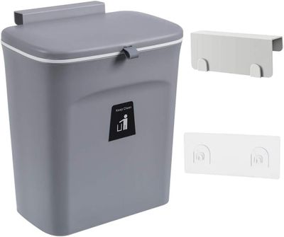 Imagen 1 del producto Cubo De Basura Colgante Con Soporte De Gabinete De 9 Litros Basurero Con Tapa Para Cocina U Oficina 