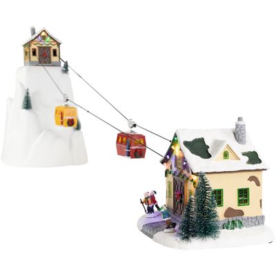 Adorno Navidad Teleferico Musical En Movimiento Con Luz Led Multicolor