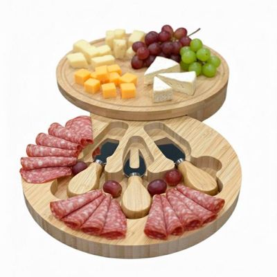 Imagen 2 del producto Tabla De Bambú Para Quesos Con 3 Cubiertos Acero Inoxidable Redonda