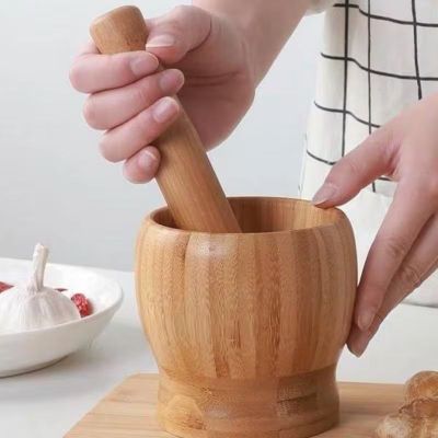 Imagen 2 del producto Mortero De Bambú Molinillo Manual Especias Ajo Madera