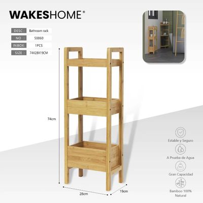Imagen 2 del producto Estante De Baño De Bambu 3 Niveles Mueble Con Canastos Madera