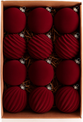 Imagen 1 del producto Pack 12 Esferas Bambalinas De Terciopelo 6cm Adornos Navidad