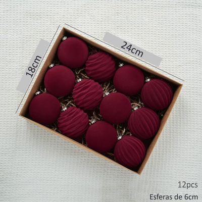 Imagen 2 del producto Pack 12 Esferas Bambalinas De Terciopelo 6cm Adornos Navidad