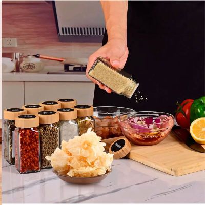 Imagen 2 del producto pack 12 Frascos De Especias Tapa De Bambú + Etiquetas Adhesivas WakesHome
