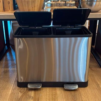 Imagen 2 del producto Contenedor De Basura DOBLE DE Acero Inoxidable 46litroS Basurero GIGANTE DE Hogar WakesHome