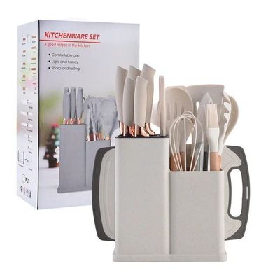 Utensilios De Cocina Antiadherentes De Silicona 19 Pcs Con Tabla De Picar Color Blanco