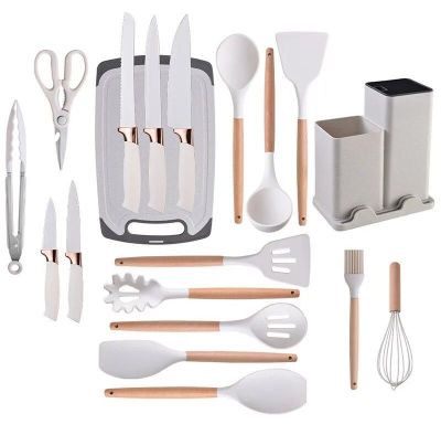 Imagen 2 del producto Utensilios De Cocina Antiadherentes De Silicona 19 Pcs Con Tabla De Picar Color Blanco