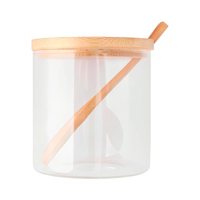 Imagen 2 del producto Pack 3 Frascos De Vidrio Con Tapa Bambu + Cucharas Y Soporte Bambú WakesHome