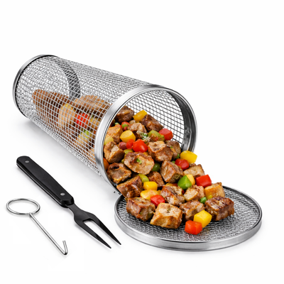 Imagen 1 del producto Parrilla Cilíndrica De Acero Inoxidable Cesta Asado Barbacoa 30x9cm
