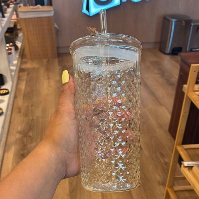 Imagen 2 del producto Vaso De Vidrio En Relieve Con Tapa Y Bombilla 650ml WakesHome