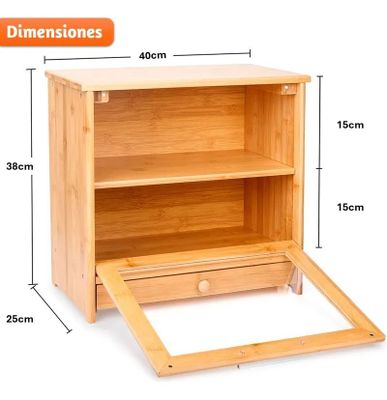 Imagen 2 del producto Caja De Pan Panera De Bambu Madera Cocina Decorativa Grande Cuadrada