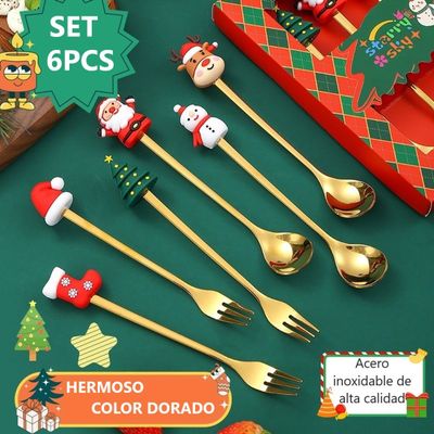 Imagen 2 del producto Decoración Navideña Set 6 Cubiertos Mesa Cuchara Y Tenedor