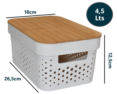 Imagen 2 del producto Pack 3 Cajas Organizadoras Tapa Bambu Canastos Multiuso 4.5 Litros