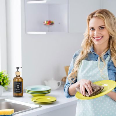 Imagen 2 del producto 2 Dispensador De Jabon Botella Vidrio Ambar 500 Ml + Bandeja y etiquetas WakesHome