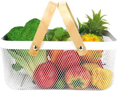 Imagen 2 del producto Cesta Metalico Organizador De Cocina Con Asa De Madera Blanco | Asa De Bamboo