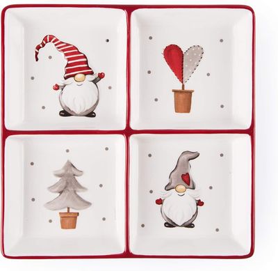 Imagen 1 del producto Plato Aperitivo Navideño 4 Compartimentos Gnomos Cerámica 19