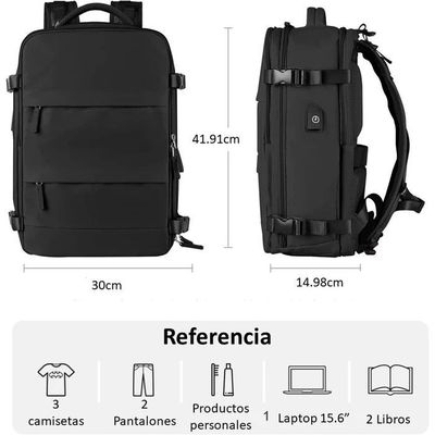 Imagen 2 del producto Mochila De Viaje Cabina Avión Impermeable Viral Zapatos Usb Color Celeste