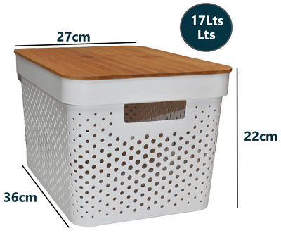 Imagen 2 del producto Pack 6 Cajas Organizadoras Tapa Bambu Canastos Multiuso 17 Litros