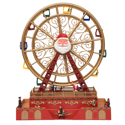 Adorno Navidad Rueda De La Fortuna Luces Musica Y Movimiento Rojo