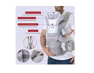 Imagen 2 del producto Mochila Porta Bebes Ergonómica Asiento Multifuncional 6 En 1