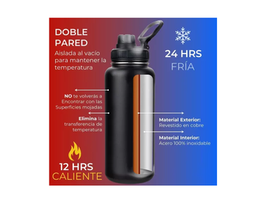 Imagen 2 del producto Termo Botella Agua Termica Acero Inoxidable + 4 Tapas 1000ml