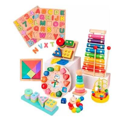 Pack 10 Juguetes Didácticos De Madera Para Niños Montessori