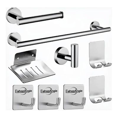 Imagen 1 del producto Juego Set 9 Accesorios Para Baño Acero Inoxidable Plateado