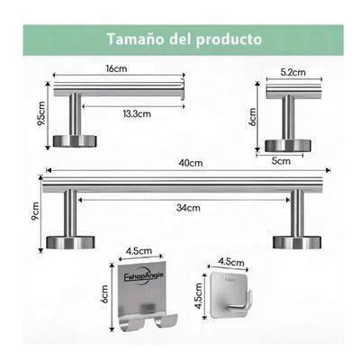 Imagen 2 del producto Juego Set 9 Accesorios Para Baño Acero Inoxidable Plateado