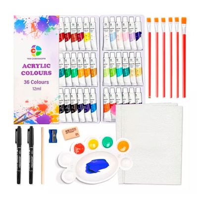 Kit De Pintura 59 Pzs Pintura Acrílica, Pinceles, Paleta