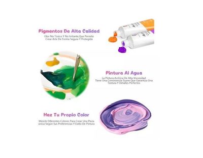 Imagen 2 del producto Kit De Pintura 59 Pzs Pintura Acrílica, Pinceles, Paleta