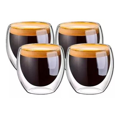 Set 4 Tazas Espresso Doble Pared 250ml Frio, Caliente